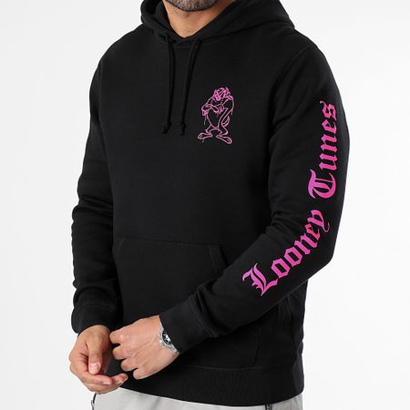 Looney Tunes - Taz arrabbiato Felpa con cappuccio a maniche nere rosa fluo