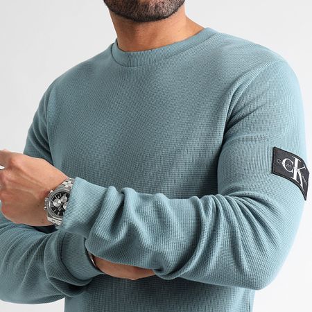 Calvin Klein - Felpa girocollo Monogram Badge Waffle 3485 Azzurro