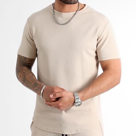 LBO - Maglietta oversize e set di pantaloncini da jogging testurizzati Waffle 0821 Beige chiaro
