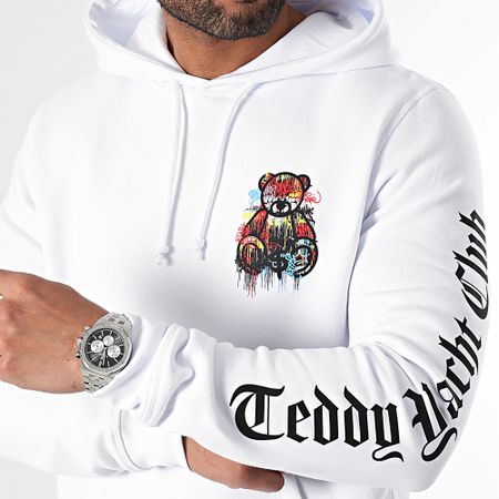 Teddy Yacht Club - Felpa con cappuccio con petto gocciolante, bianco