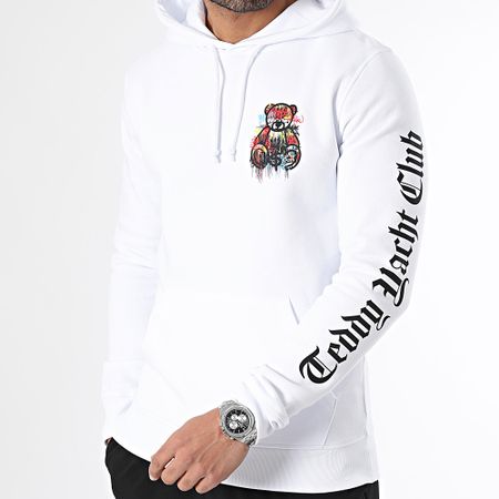 Teddy Yacht Club - Felpa con cappuccio con petto gocciolante, bianco