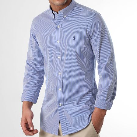 Polo Ralph Lauren - Camicia a righe a maniche lunghe Slim Popeline Stretch White Blue King