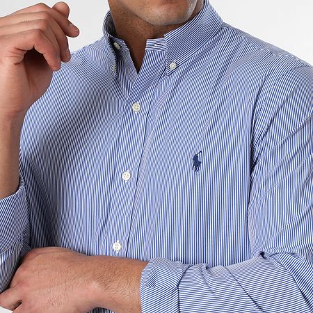 Polo Ralph Lauren - Camicia a righe a maniche lunghe Slim Popeline Stretch White Blue King