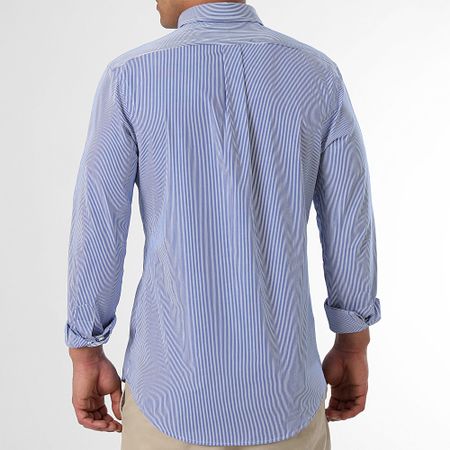 Polo Ralph Lauren - Camicia a righe a maniche lunghe Slim Popeline Stretch White Blue King