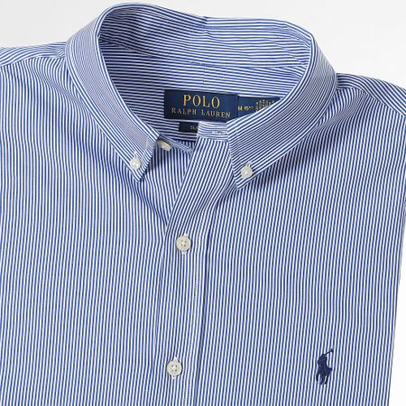 Polo Ralph Lauren - Camicia a righe a maniche lunghe Slim Popeline Stretch White Blue King