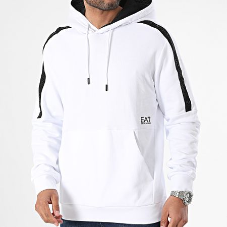 EA7 Emporio Armani - 3DPM57-PJEQZ Felpa con cappuccio a righe bianca