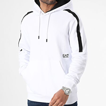 EA7 Emporio Armani - 3DPM57-PJEQZ Felpa con cappuccio a righe bianca