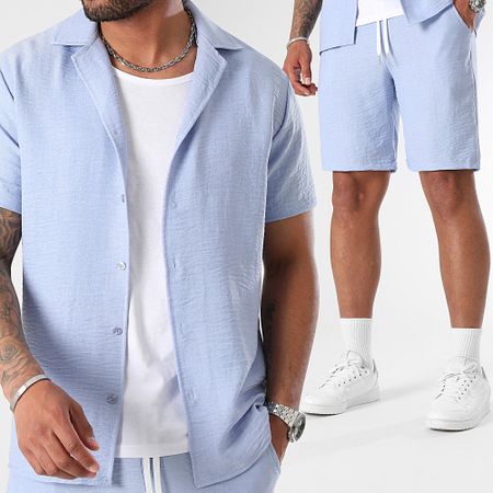 LBO - Camicia a maniche corte e pantaloncini effetto lino 1177 Set blu chiaro