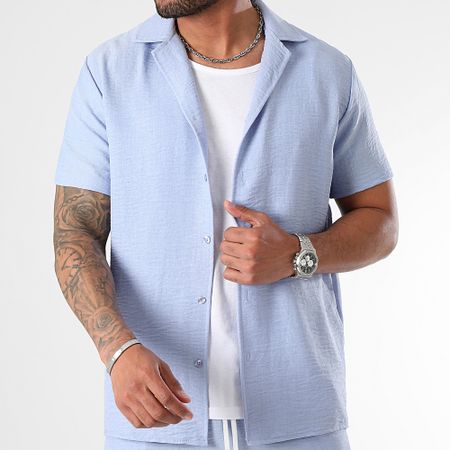 LBO - Camicia a maniche corte e pantaloncini effetto lino 1177 Set blu chiaro
