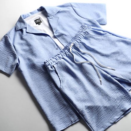 LBO - Camicia a maniche corte e pantaloncini effetto lino 1177 Set blu chiaro