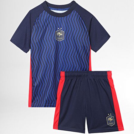 FFF - Set di maglietta da calcio e pantaloncini da jogging da bambino Francia blu navy rosso