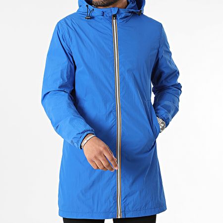 Kymaxx - Giacca a vento lunga con cappuccio blu reale