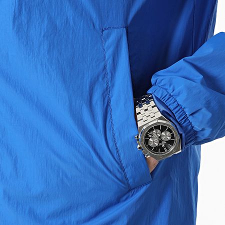 Kymaxx - Giacca a vento lunga con cappuccio blu reale