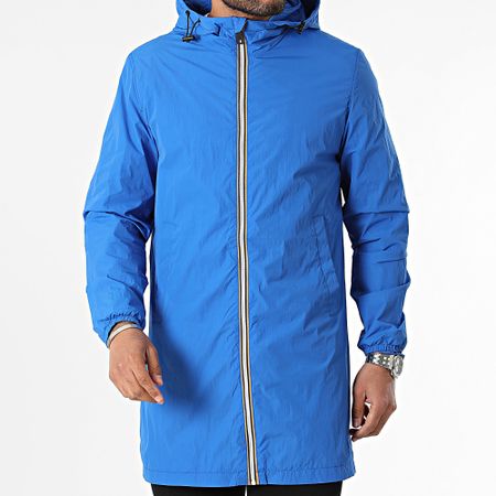 Kymaxx - Giacca a vento lunga con cappuccio blu reale