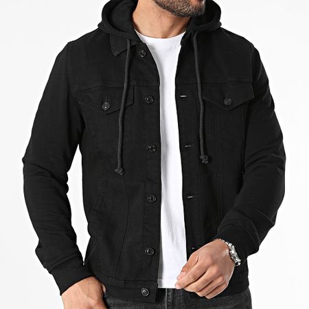 Classic Series - Giacca di jeans nera con cappuccio