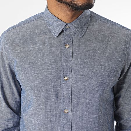 Jack And Jones - Camicia estiva in lino a maniche lunghe blu navy Heather