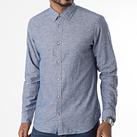 Jack And Jones - Camicia estiva in lino a maniche lunghe blu navy Heather