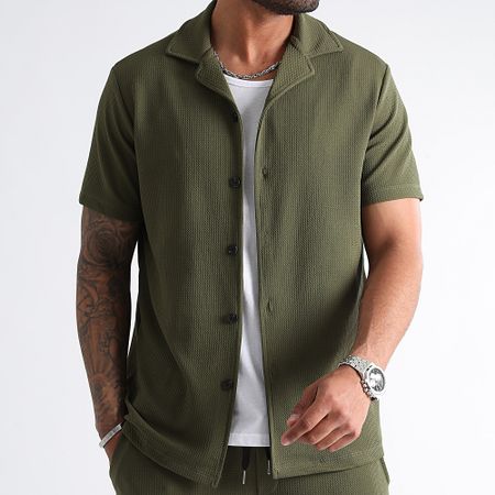 LBO - Waffle 1225 Set camicia a maniche corte e pantaloni testurizzati verde kaki
