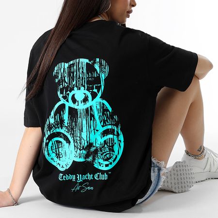 Teddy Yacht Club - Tee Shirt Oversize Large Donna Art Series Dripping Mono Nero Turchese