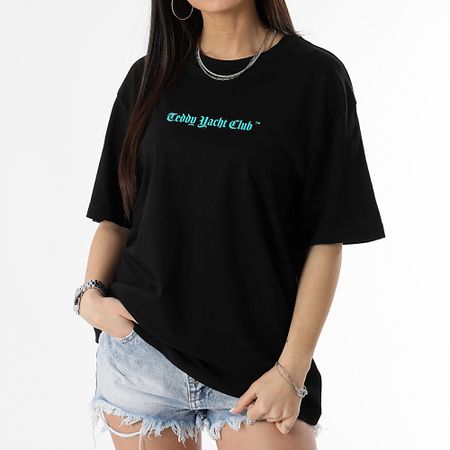 Teddy Yacht Club - Tee Shirt Oversize Large Donna Art Series Dripping Mono Nero Turchese