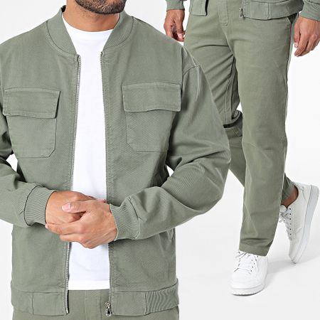 Classic Series - Set jeans e giacca con zip verde cachi 23218-23131