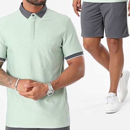 Frilivin - Polo a maniche corte e pantaloncini da jogging verde chiaro grigio antracite
