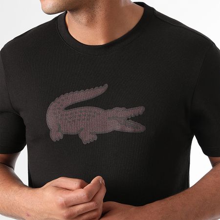 Lacoste - Maglietta Grande Logo Coccodrillo Nero Bordeaux