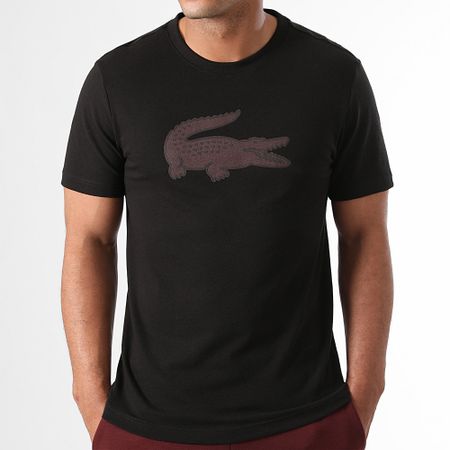 Lacoste - Maglietta Grande Logo Coccodrillo Nero Bordeaux