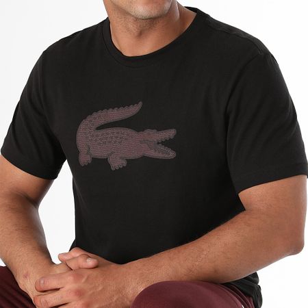 Lacoste - Maglietta Grande Logo Coccodrillo Nero Bordeaux
