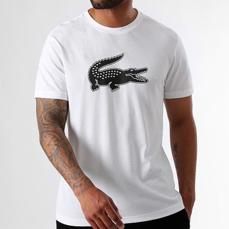 Lacoste - Maglietta Grande Logo Coccodrillo Bianco Nero