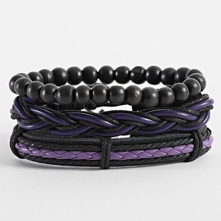 Frilivin - Set di 3 braccialetti neri viola