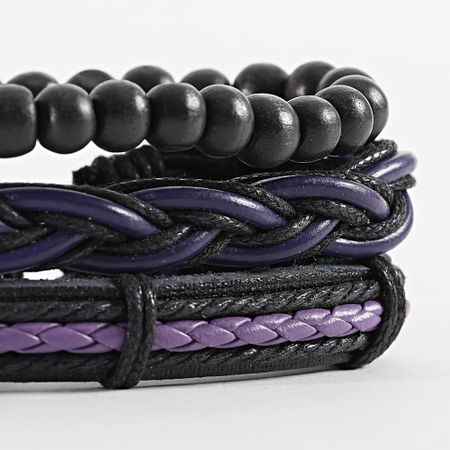 Frilivin - Set di 3 braccialetti neri viola