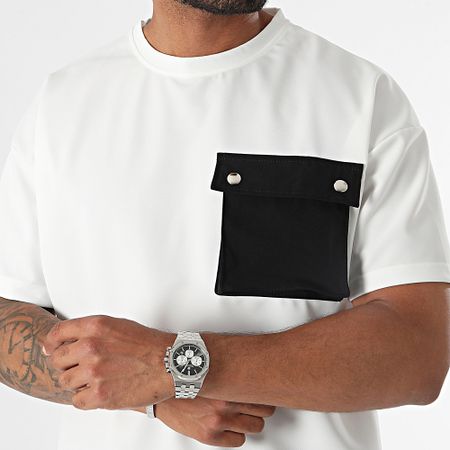 Frilivin - Set di maglietta con tasca oversize e pantaloncini cargo in bianco e nero
