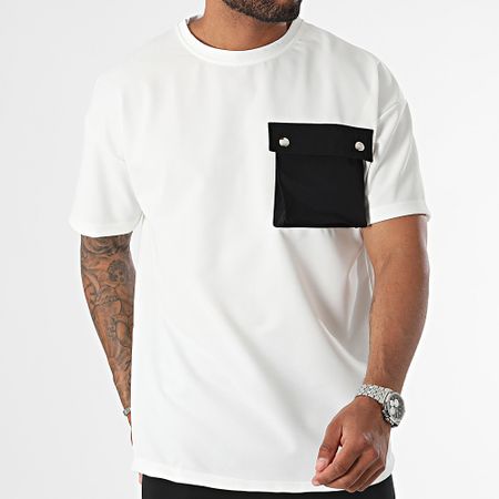 Frilivin - Set di maglietta con tasca oversize e pantaloncini cargo in bianco e nero
