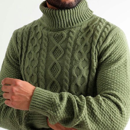 LBO - Maglione dolcevita ritorto verde kaki 1438
