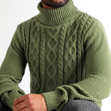 LBO - Maglione dolcevita ritorto verde kaki 1438