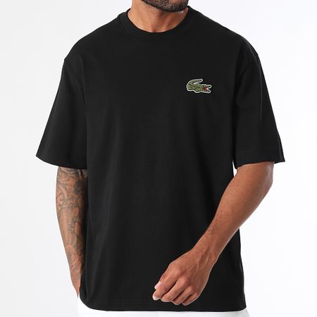 Lacoste - T-shirt oversize con logo grande ricamato in coccodrillo, nero