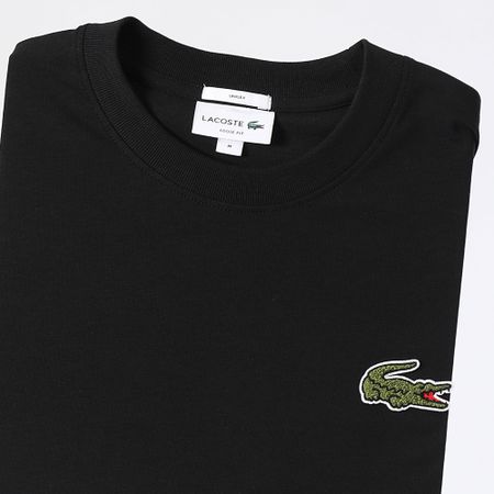 Lacoste - T-shirt oversize con logo grande ricamato in coccodrillo, nero