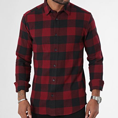 Only And Sons - Camicia a quadri a manica lunga rossa e nera
