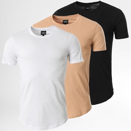 LBO - Set di 3 magliette a fondo tondo 3553 nero bianco cammello