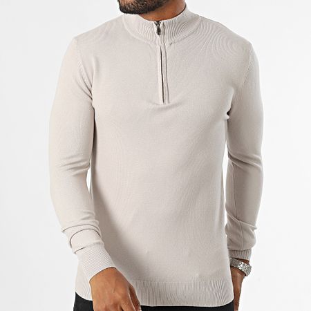 KZR - Maglione beige con scollo a zip
