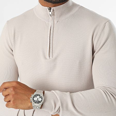 KZR - Maglione beige con scollo a zip