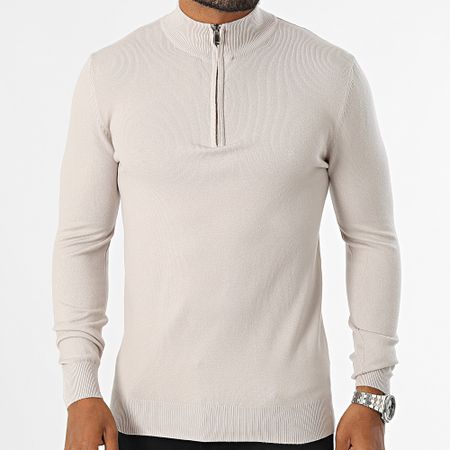KZR - Maglione beige con scollo a zip