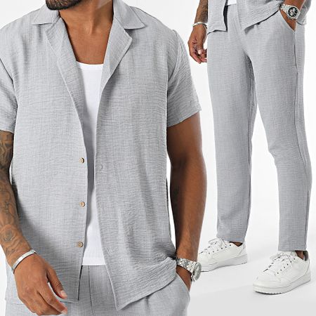 Frilivin - Set camicia a maniche corte e pantaloni da jogging grigio chiaro