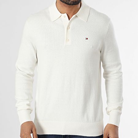 Tommy Hilfiger - Polo a manica lunga in cotone organico Pima e cashmere 6519 ecrù