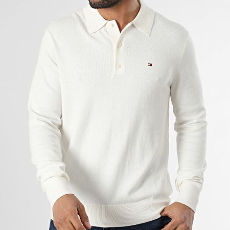 Tommy Hilfiger - Polo a manica lunga in cotone organico Pima e cashmere 6519 ecrù