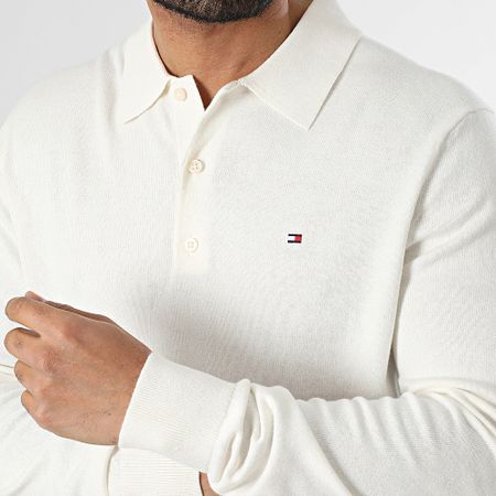 Tommy Hilfiger - Polo a manica lunga in cotone organico Pima e cashmere 6519 ecrù