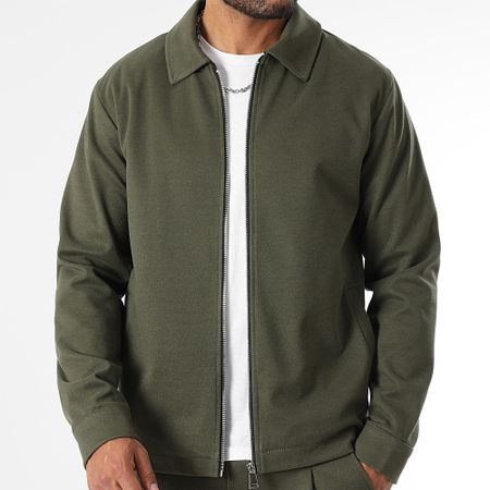 LBO - Giacca effetto lana verde kaki 1475 con zip e set di pantaloni