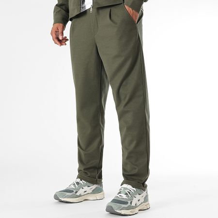 LBO - Giacca effetto lana verde kaki 1475 con zip e set di pantaloni