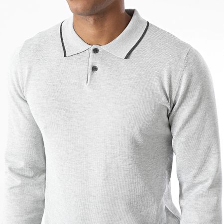 Frilivin - Polo a maniche lunghe grigio screziato